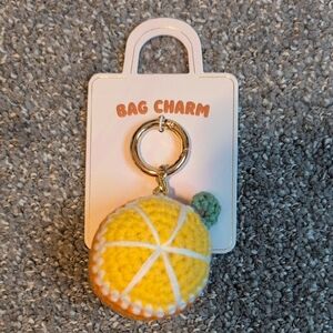 Anthropologie Knitted Orange Plush Bag Charm Keyfob NWT